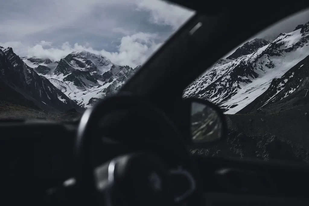 View of Om Parvat, highlighting automotive photography along the journey to Adi Kailash.